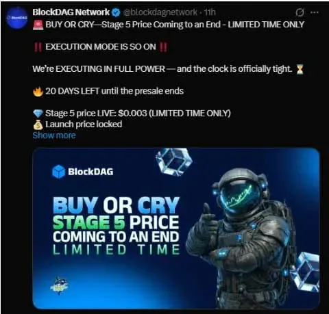 BlockDAG代币第五阶段价格0.05美元示意图