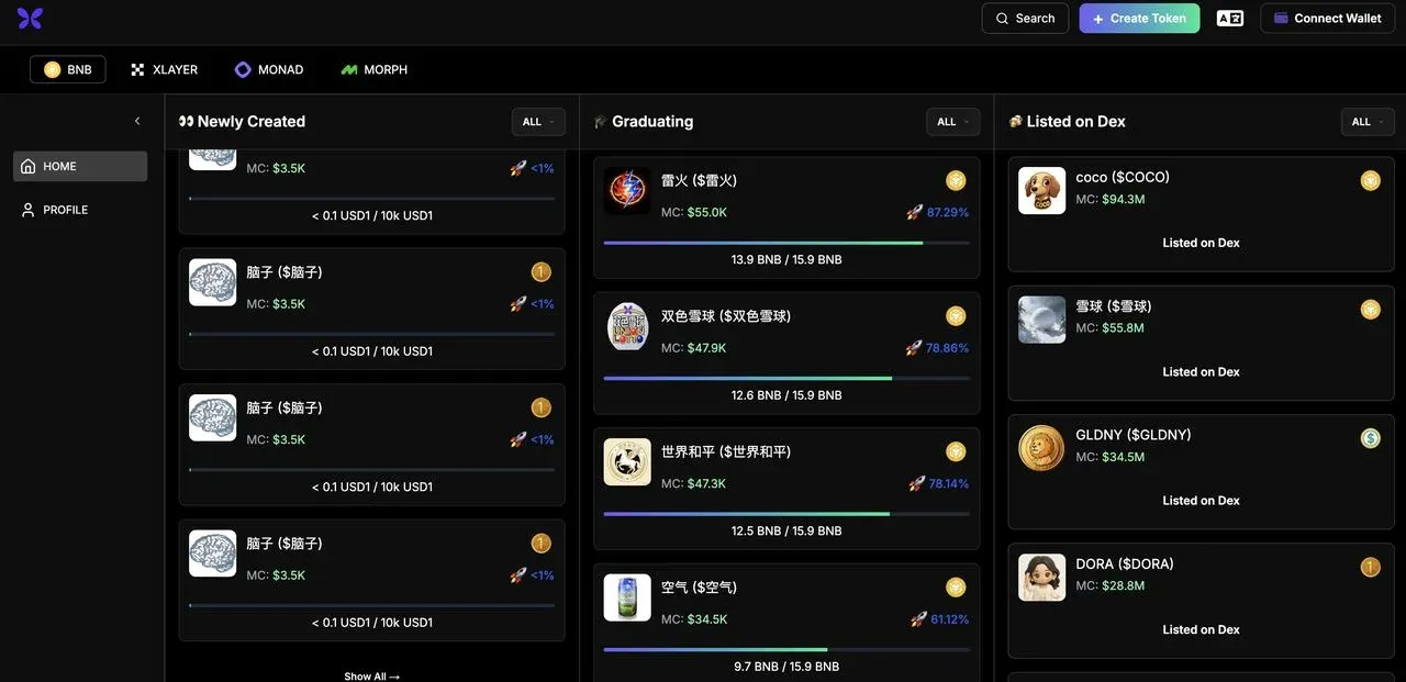 Página inicial da plataforma FLAP exibindo o logotipo e o acesso a meme‑coins cross‑chain