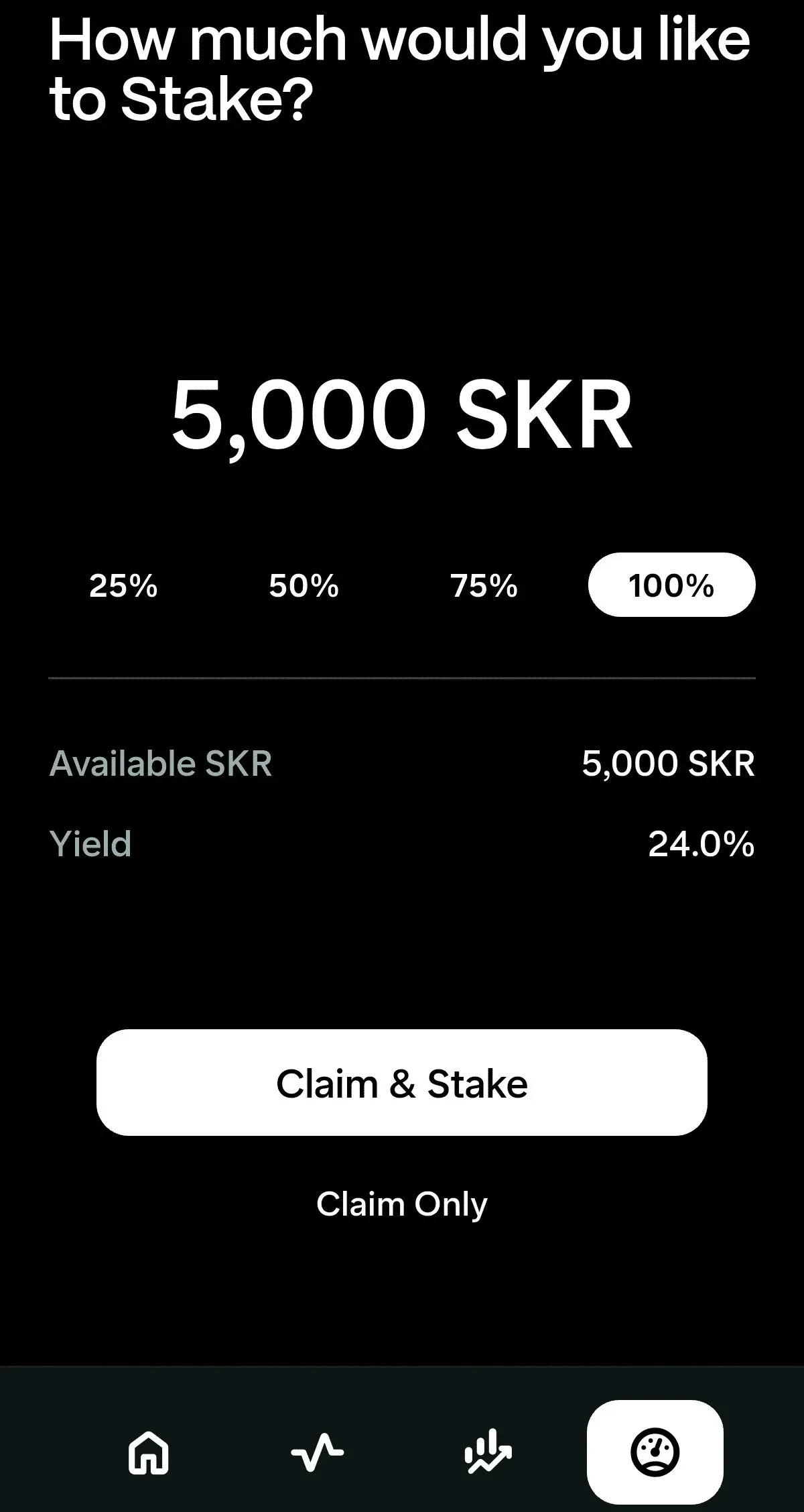 Seeker phone interface for selecting guardian/validator and entering the amount of SKR to stake