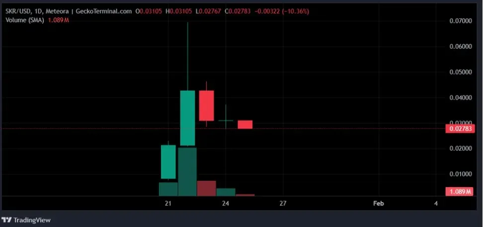 SKR 价格随时间波动的折线图 显示剧烈涨跌