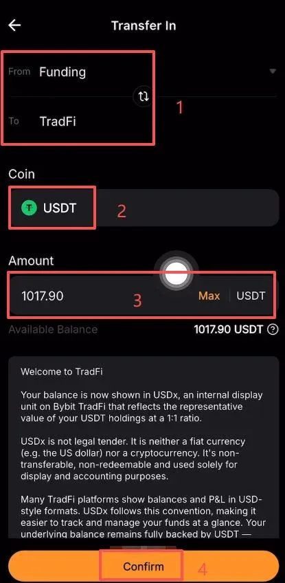 Passo essencial: transferir fundos para a conta TradFi – segunda imagem