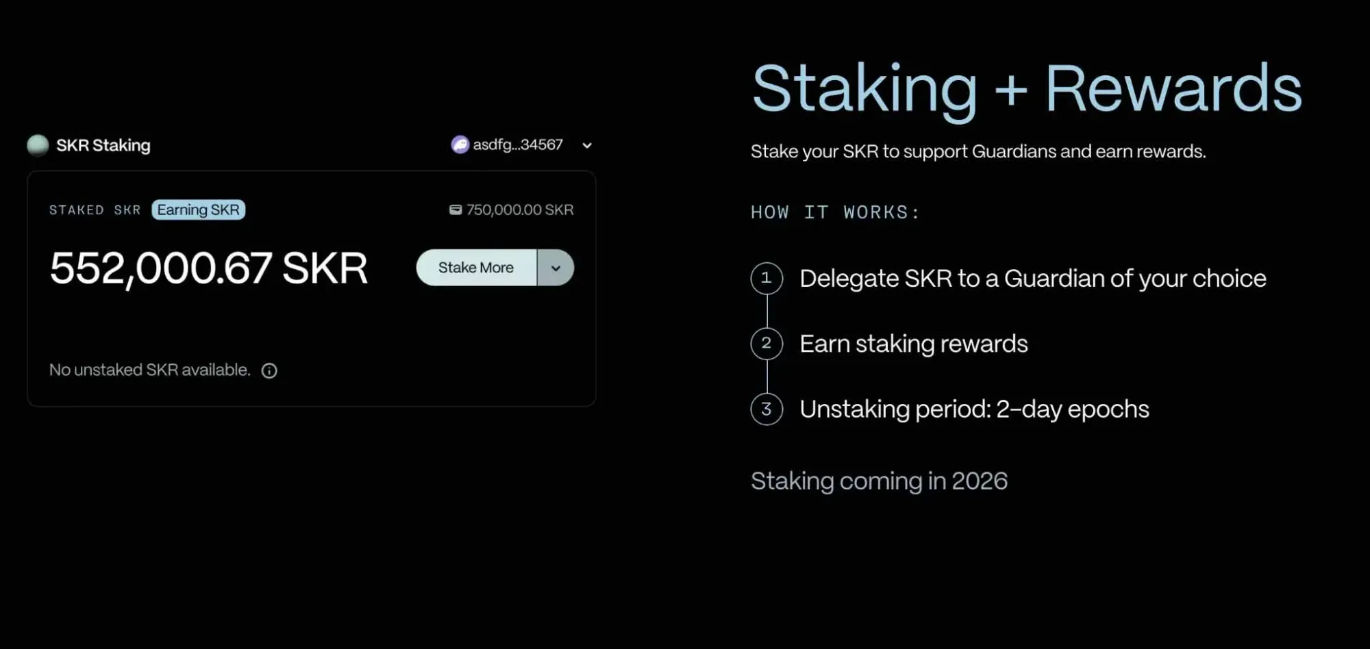 Tela de staking do token SKR no aplicativo Solana Mobile