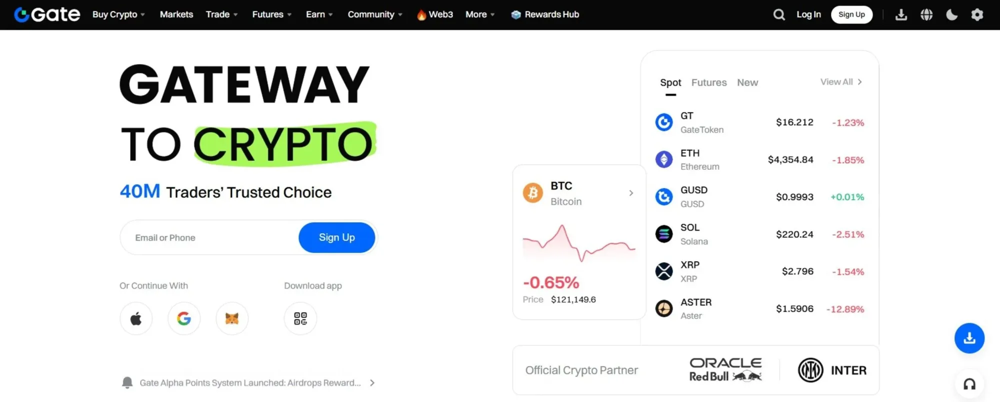 Gate.io 交易所首頁畫面展示