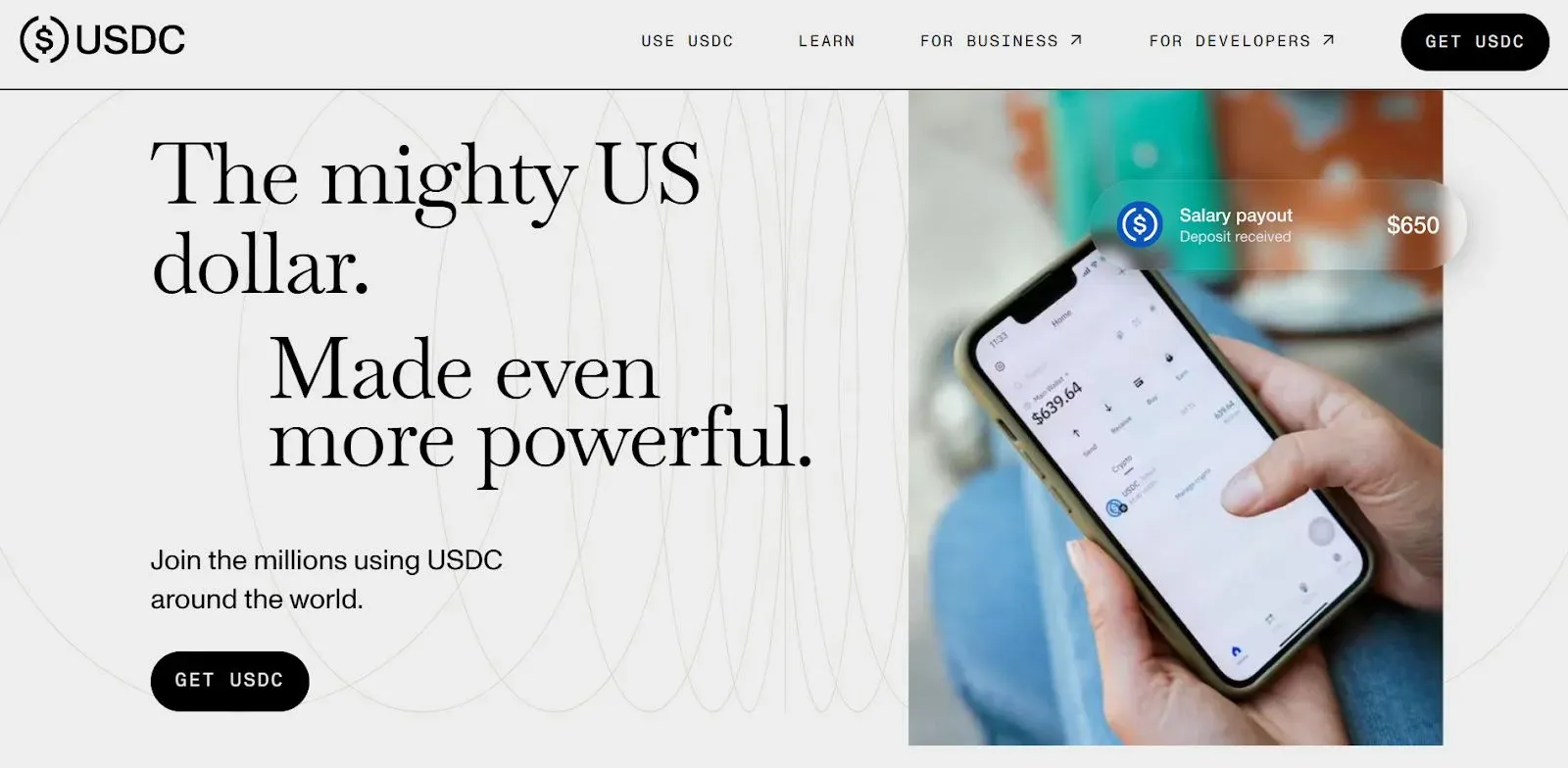 USDC stablecoin logo, circular blue‑green icon with dollar sign