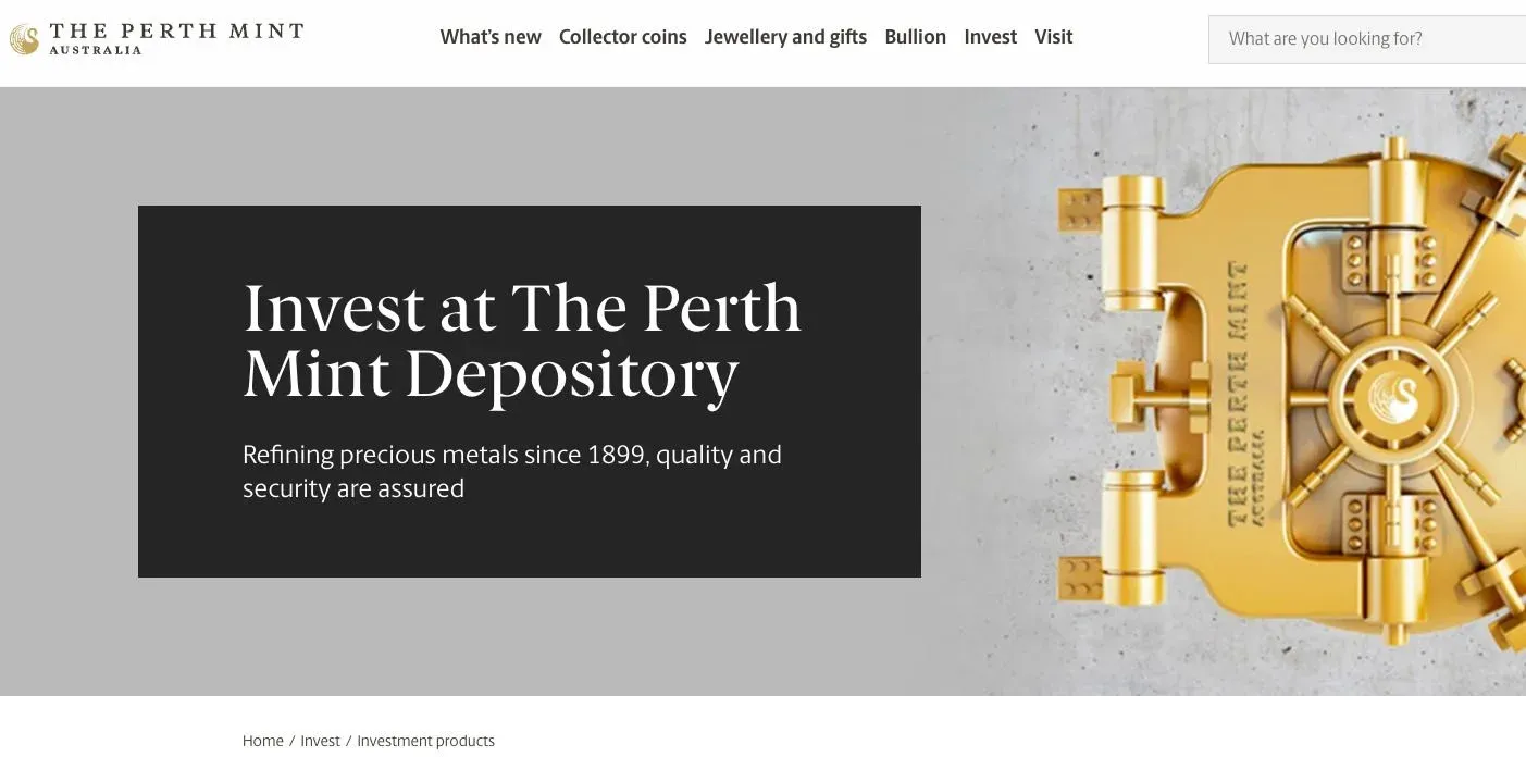 Barra de ouro da Perth Mint ao lado do símbolo PMGT