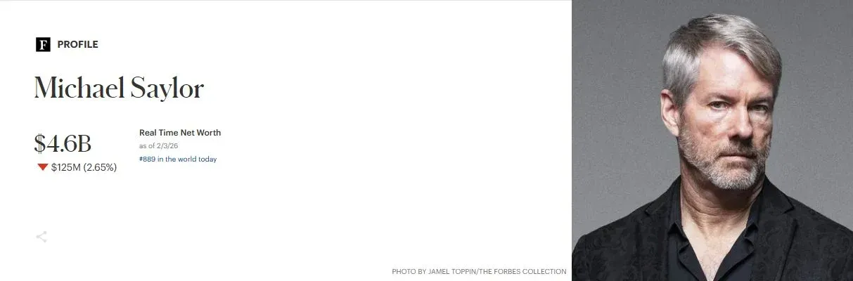 2026 年 Michael Saylor 净资产柱状图