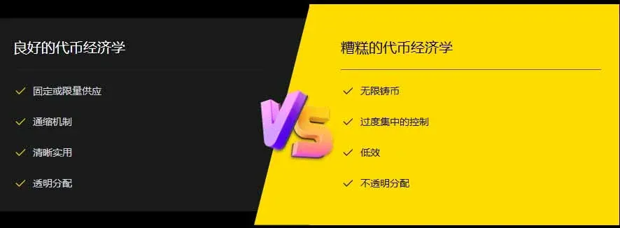 Comparación visual entre modelos de tokenomics efectivos e inefectivos, resaltando señales de riesgo
