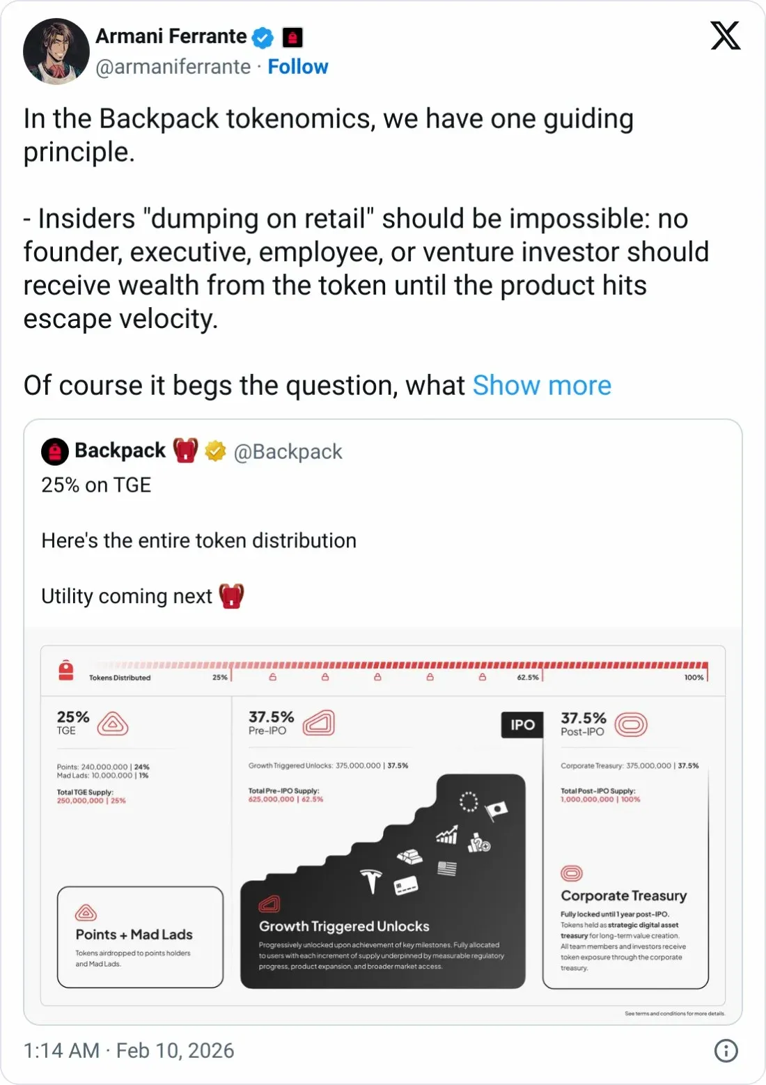 Backpack 代幣上架，IPO 目標解鎖