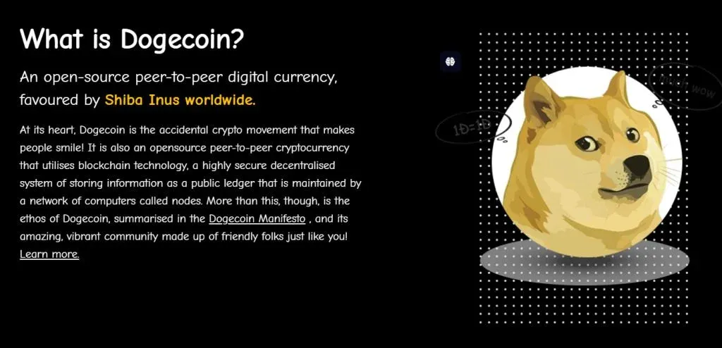 Logotipo de Dogecoin y gráfico de precios lado a lado