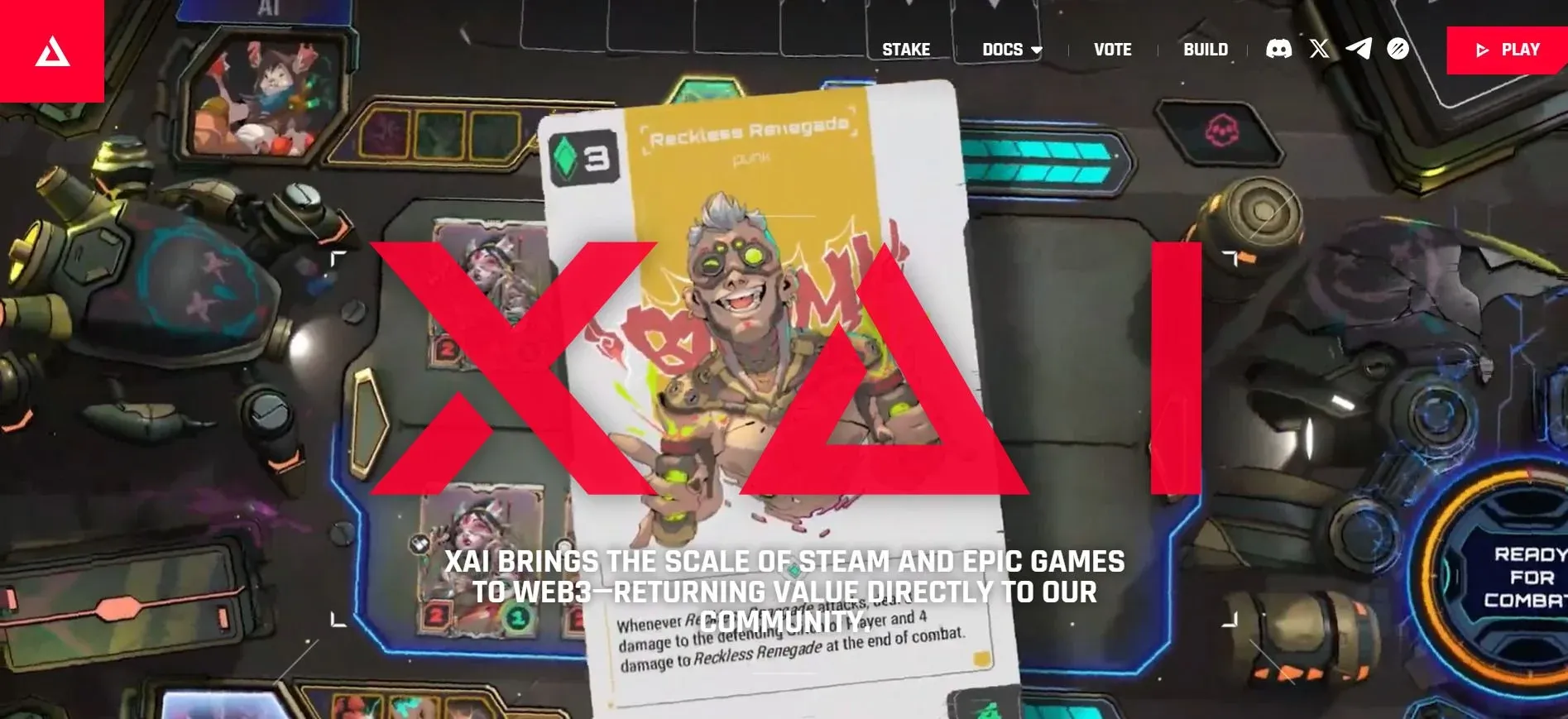 Logotipo de XAI y diagrama que muestra la estructura de múltiples capas de blockchain