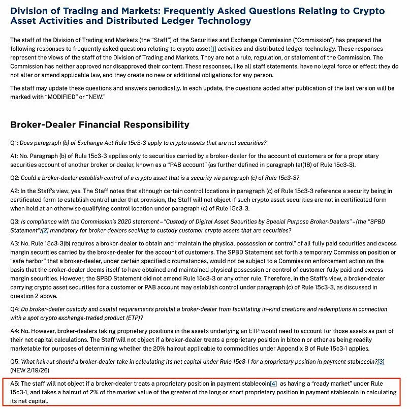 美经纪自营商稳定币获 2%“折扣”利好