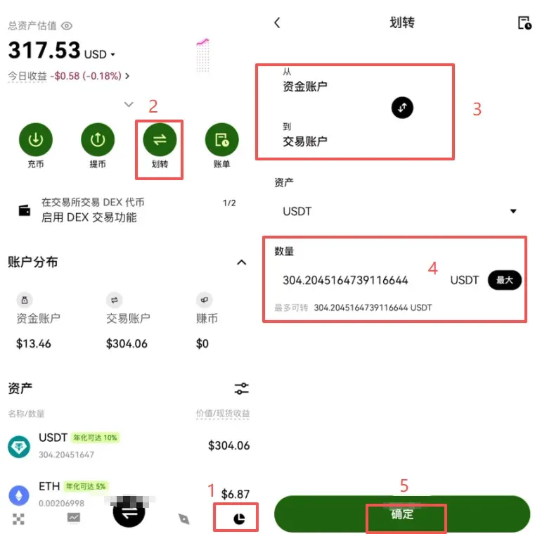Paso 3: Transferencia de USDT a cuenta de trading