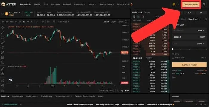 Aster Trading Page “Connect Wallet” Button