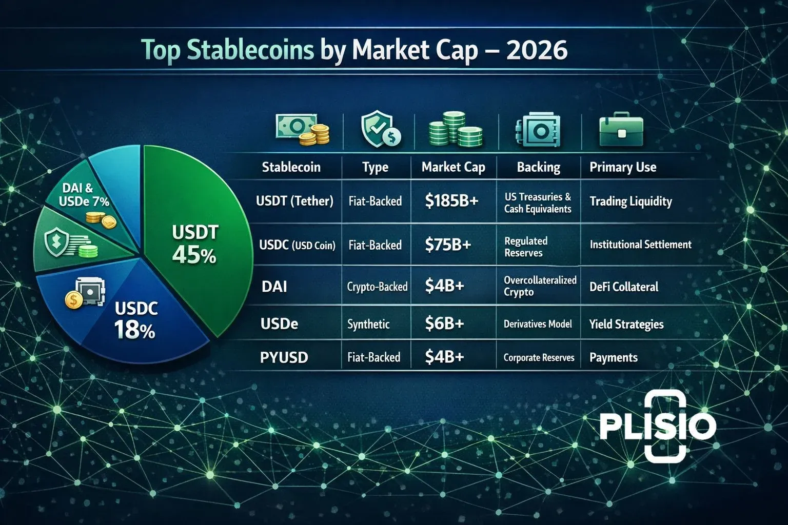 2026 年市值最高的五种稳定币列表
