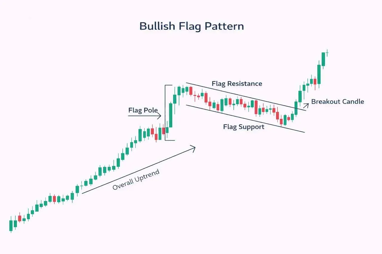 比特幣價格走勢圖顯示看漲旗形平行支撐阻力線