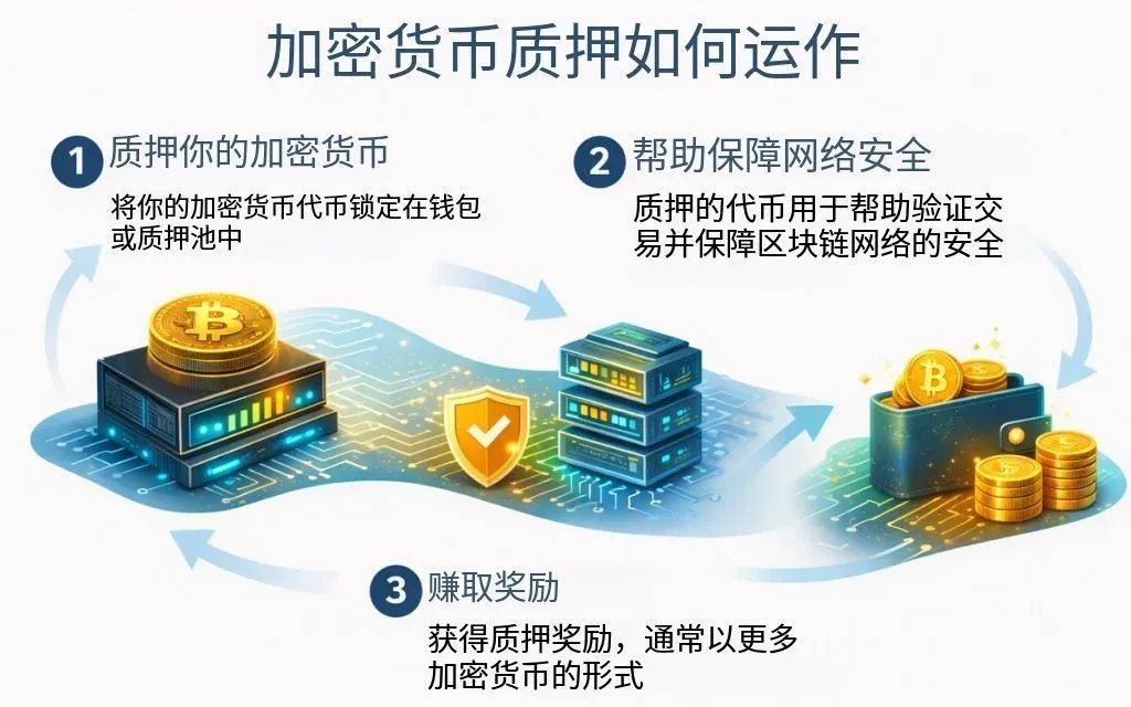 Diagrama ilustrativo do bloqueio de tokens de staking e incentivos de segurança da rede