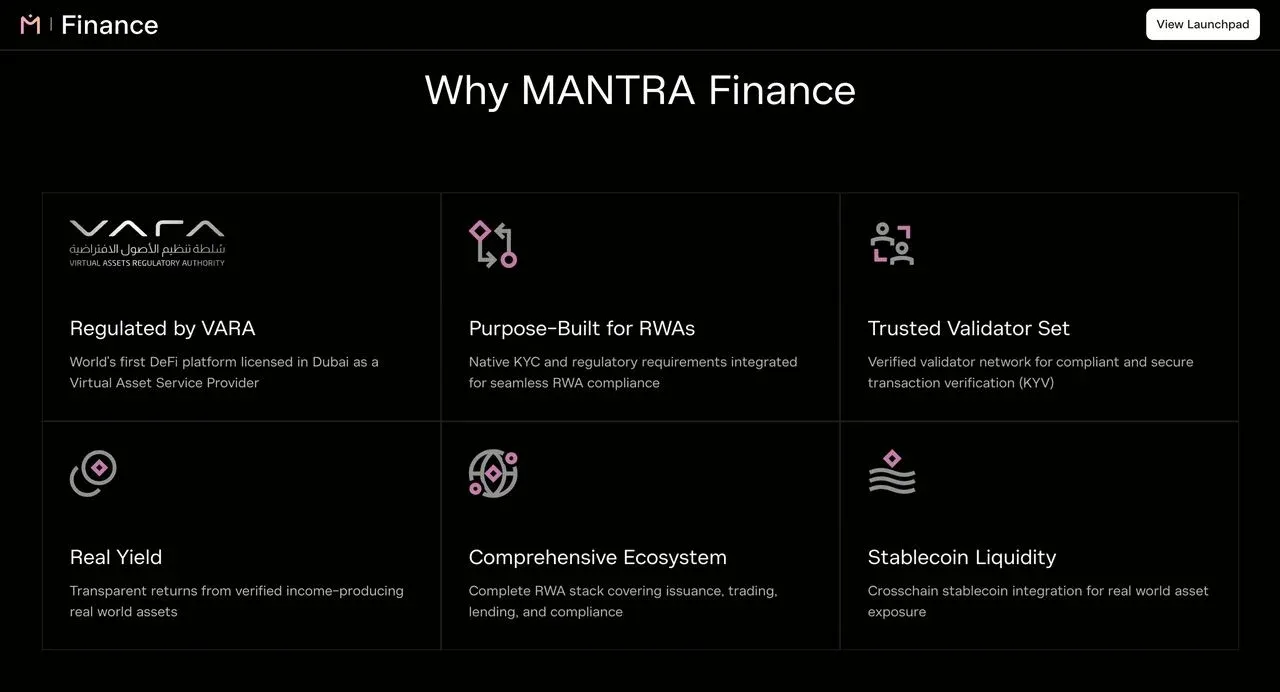 MANTRA Chain 核心功能示意：合规、DID、代币化