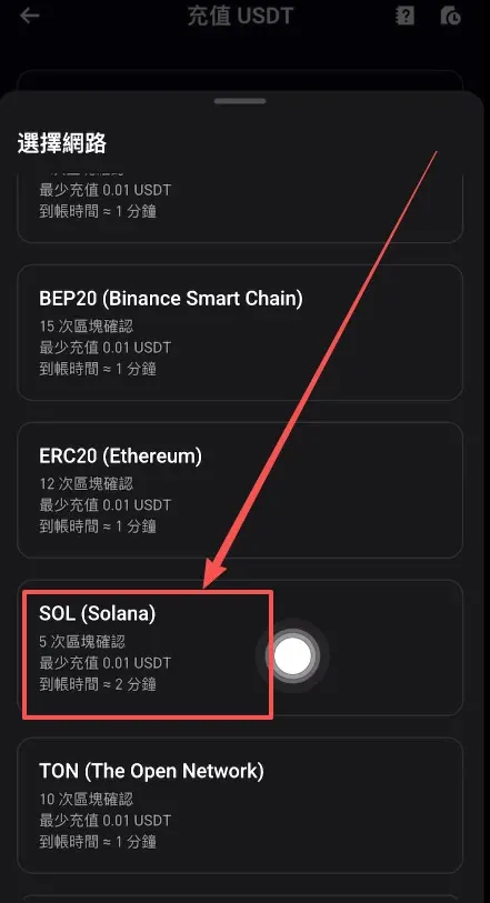 Bitget page showing Solana network selection and USDT deposit address