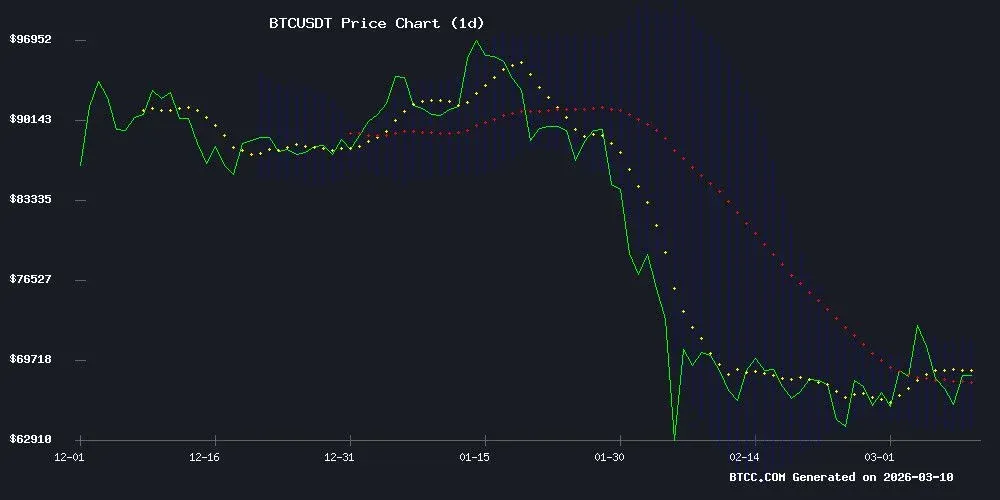比特幣價格走勢圖，顯示均線、MACD 與布林帶