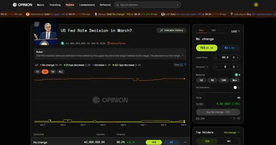 Opinion Trade 限价单界面显示价格和数量输入框及买卖按钮