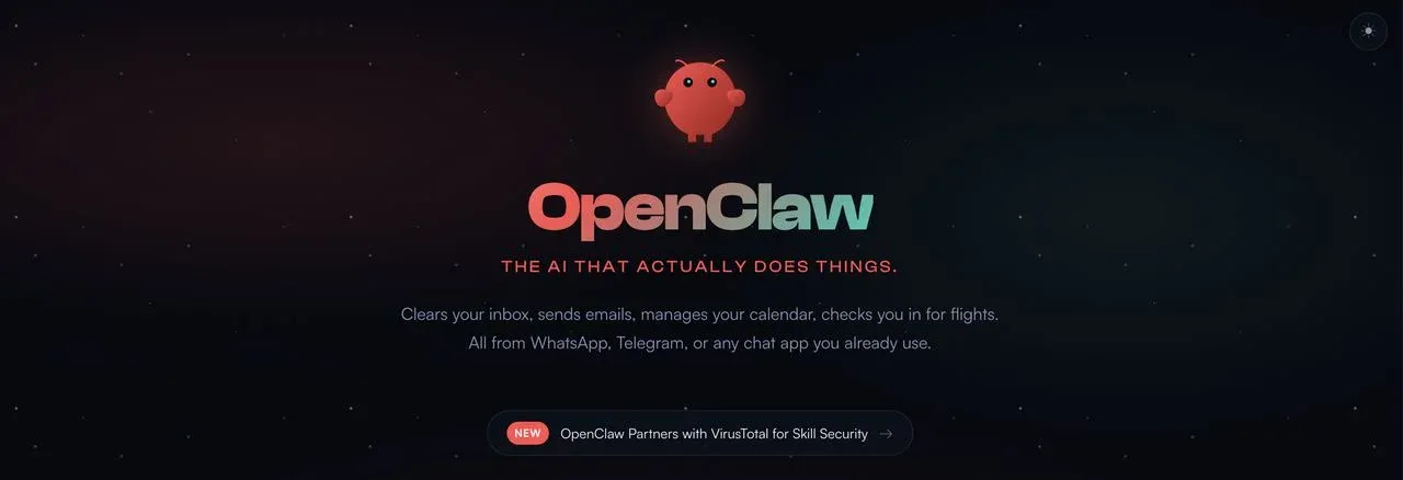 Captura de pantalla de la interfaz de la plataforma de agentes de IA con icono de langosta