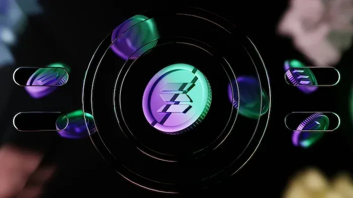 Logotipo da Solana e diagrama da rede blockchain