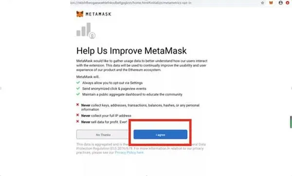 MetaMask create new wallet page, showing 12 seed words for backup