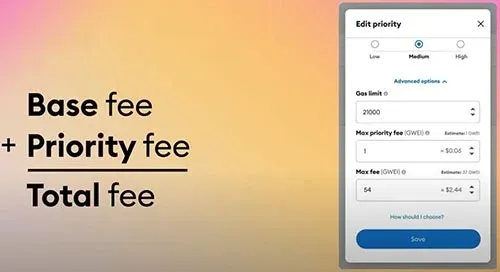 以太坊交易费结构示意图 展示基本费用和优先费用