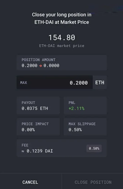 dYdX 介面顯示倉位列右側關閉按鈕與關閉彈窗