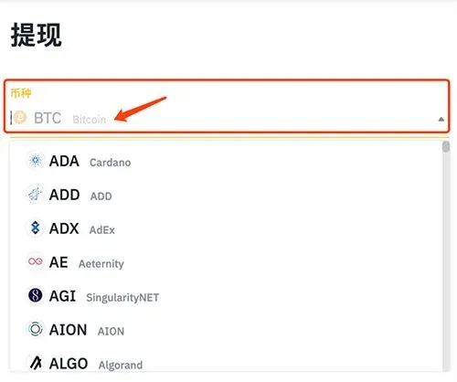 Campo para ingresar la dirección de destino en la página de retiro de Binance