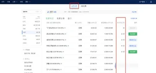 法幣交易頁面選擇委託單並點擊購買