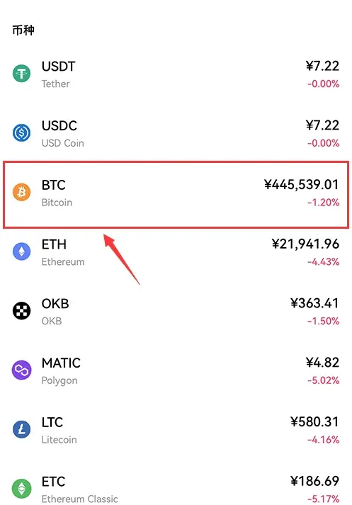 OKEX C2C page showing the list of available coins