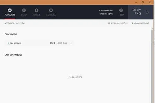 Ledger 钱包主界面，发送 BTC 按钮突出