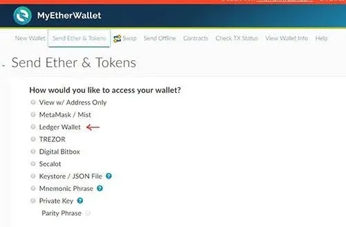 Ledger Live 界面选择发送 Ether 与代币并指定 Ledger 钱包