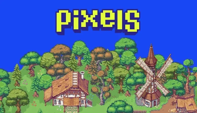 Personagem de Pixels explorando um cenário de mundo aberto no jogo