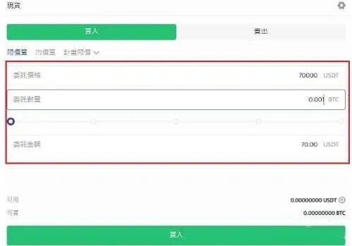 Input fields for amount, coin quantity, and leverage on the trading page