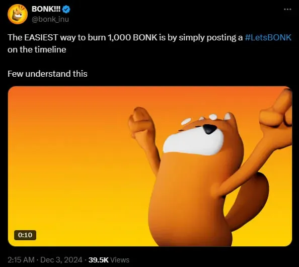 Bonk 2024 December price forecast line chart showing an upward trend