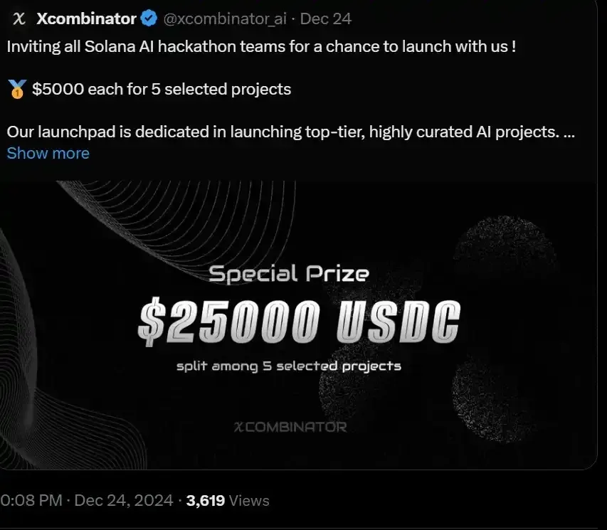 Diagrama que muestra la interacción entre X Combinator y el ecosistema de proyectos Solana AI