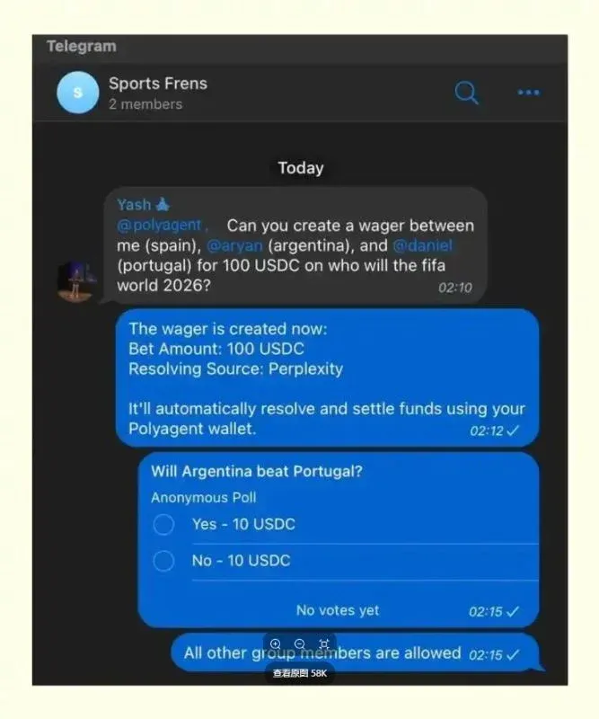 Diagrama del flujo de IA que convierte una charla de Telegram en una apuesta verificable