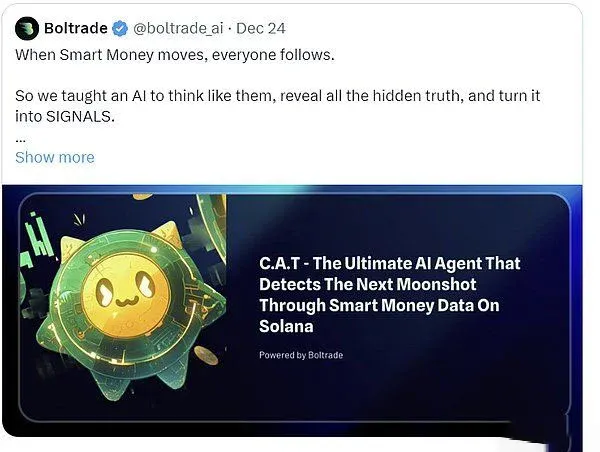 Interface of Boltrade platform with C.A.T. smart‑money analysis