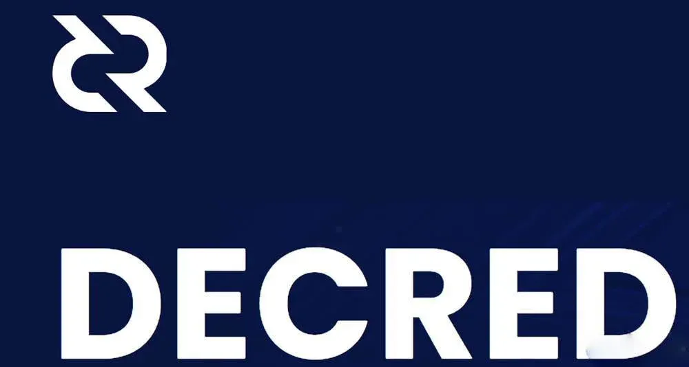 Logotipo Decred (DCR) e diagrama da rede blockchain