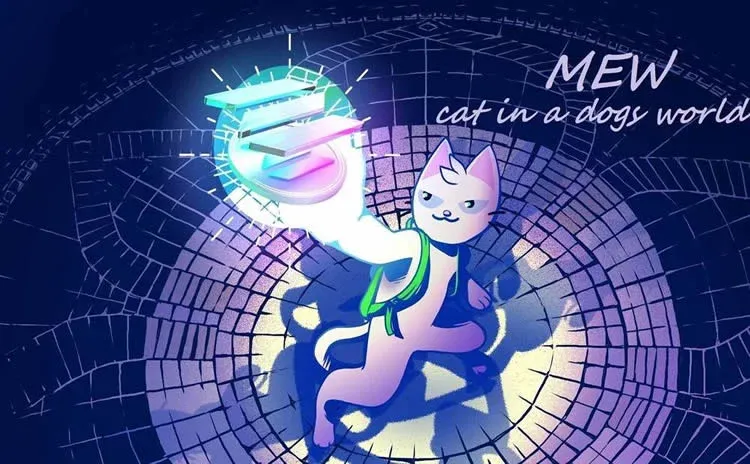 Ícono distintivo del token MEW, meme de gato en Solana