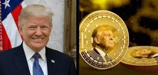 Gráfico de linha da previsão de preço do token TRUMP ao lado do rosto de Trump