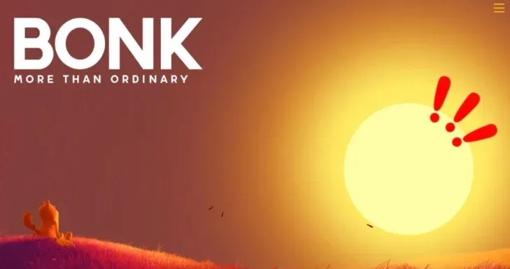 cabeza de perro estilo caricatura con el logo BONK sobre fondo degradado azul‑verde