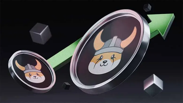 Imagen icónica de Floki con su perro y gráfico de precios