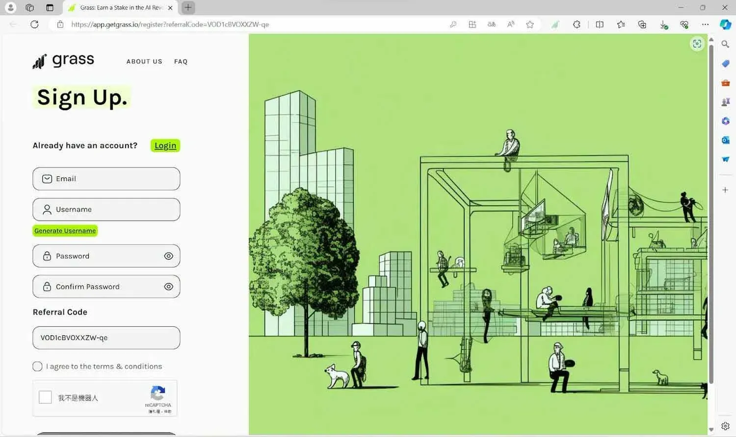 登入介面輸入推薦碼後點擊 Connect 按鈕
