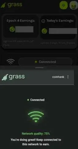 Grass 挖礦軟體設定介面顯示已成功啟動的狀態