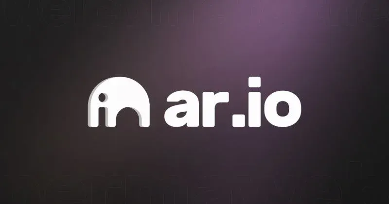 Logotipo da AR.IO e ilustração da rede Arweave