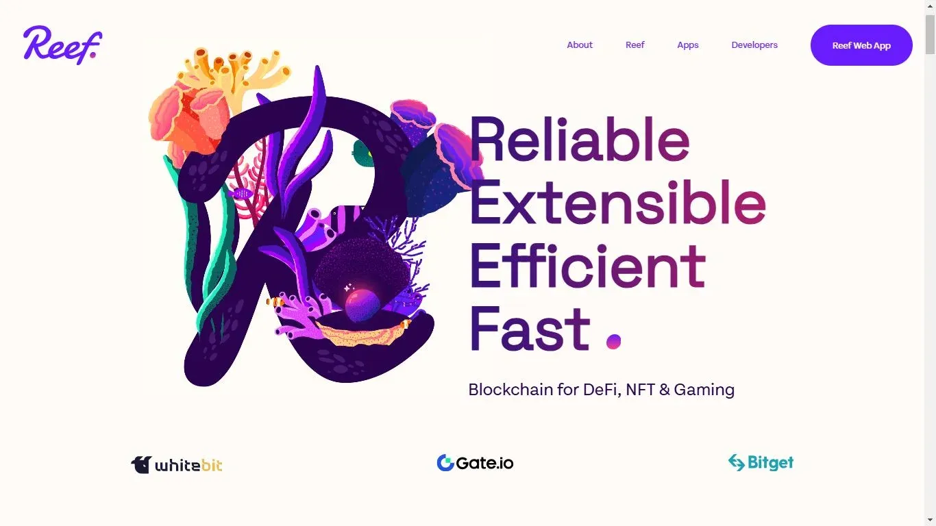 Interface da plataforma Reef Finance mostrando pools de tokens e rendimentos