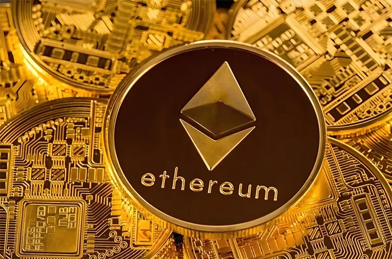 Ethereum logo together with DeFi, NFT, Layer‑2 network diagram